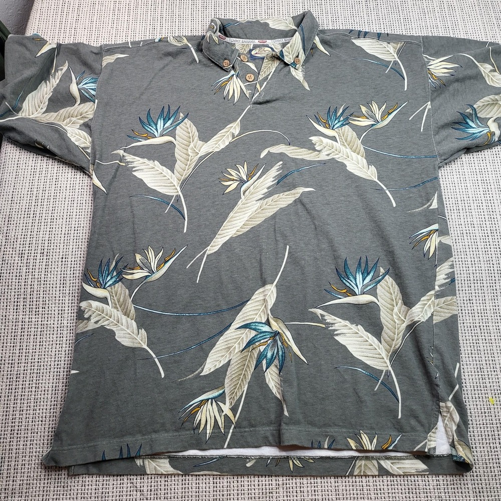 Tommy Bahama Polo Shirt Mens XLT Gray Tropical‎ Bird Of Paradise Relax Big Tall